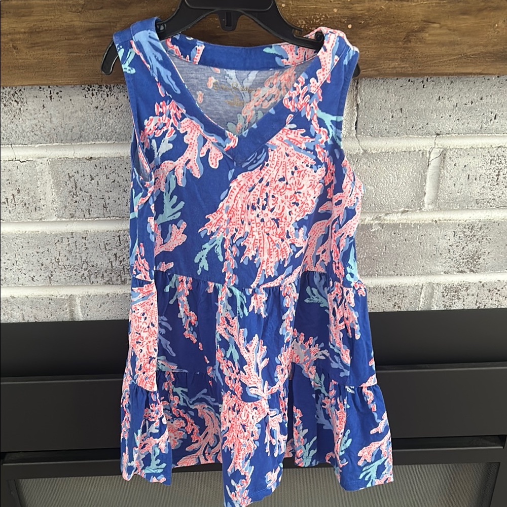 Lilly Pulitzer Blue Dress with Pink and Aqua Coral Print